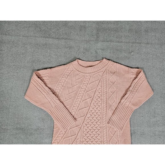 J Crew Cable knit Patchwork Tunic Sweater Womens Medium Pink Wool Blend Casual - Picture 6 of 14